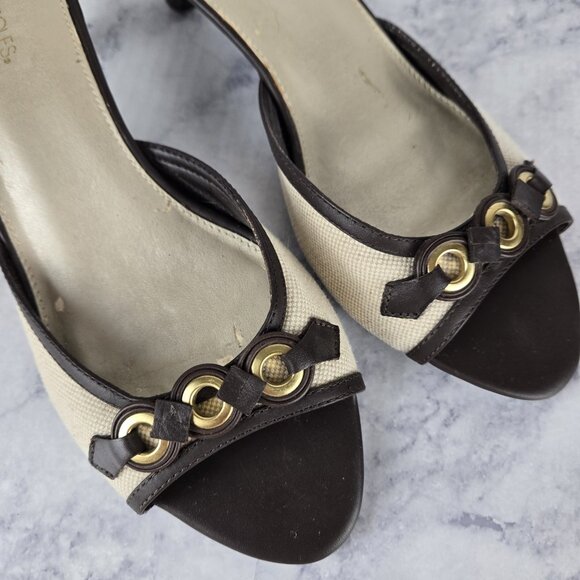 Aerosoles Kitten Heels Women 9 Extravagant Brown Tan Gold Hardware Preppy Office - Picture 5 of 9